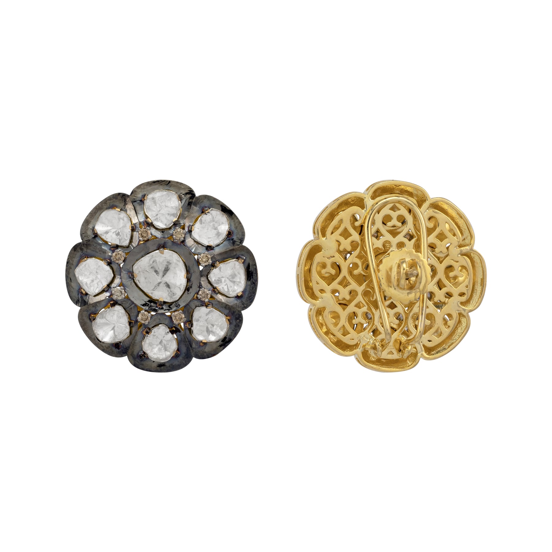 Circular Polki Studs in Black Finish